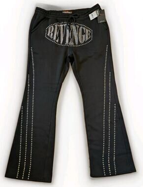 Copper Rivet Active 3XL Rhinestone Bling Flare Sweatpants Black Y2K NWT